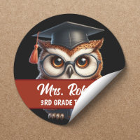 Cute OWL in Glasses Red Stripe Tutor Teacher