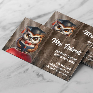 Cute OWL in Glasses Tutor Teacher Barn Wood Business Card