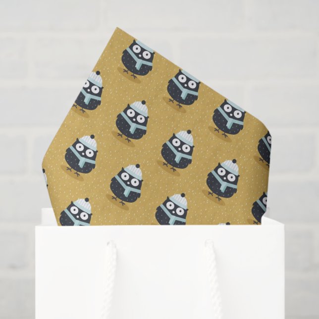 Cute Owl in Hat and Scarf Winter Pattern Tissue Paper (Gift Bag)