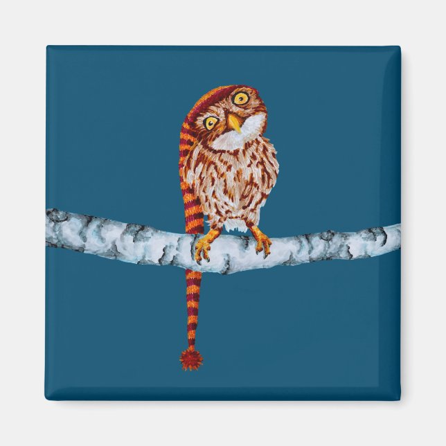 Cute Owl in Stocking Cap Magnet (Front)