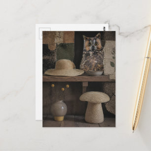 Cute Owl in the Room Surreal Collage Postcard