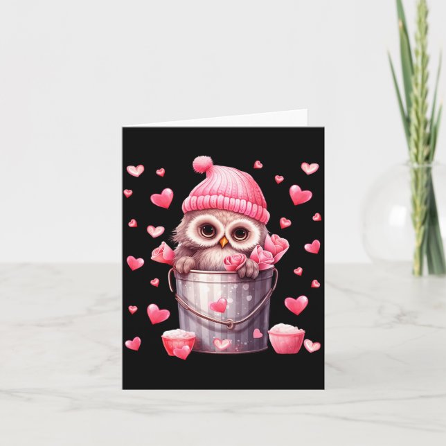 Cute Owl In Valentines Basket For Girls Women Nk R Card (Front)