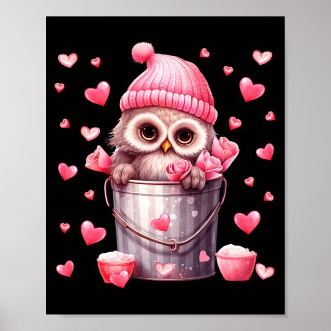 Cute Owl In Valentines Basket For Girls Women Nk R Poster (Front)
