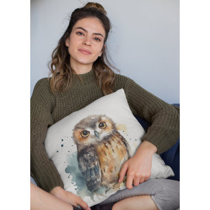 Cute owl in watercolor cushion