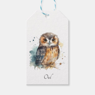 Cute owl in watercolor gift tags