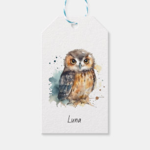 Cute owl in watercolor gift tags