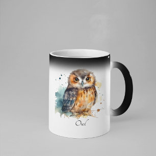 Cute owl in watercolor magic mug