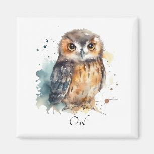 Cute owl in watercolor magnet
