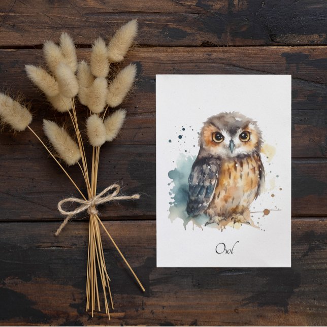 Cute owl in watercolor postcard (Creator Uploaded)