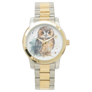 Cute owl in watercolor watch