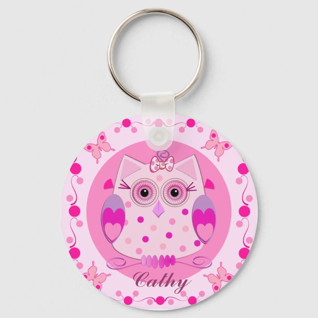 Cute Owl Keychain with Name (Front)