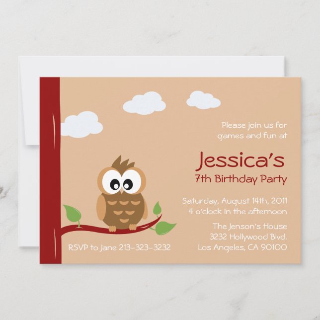 Cute Owl Kids Birthday Party Invitation (Front)