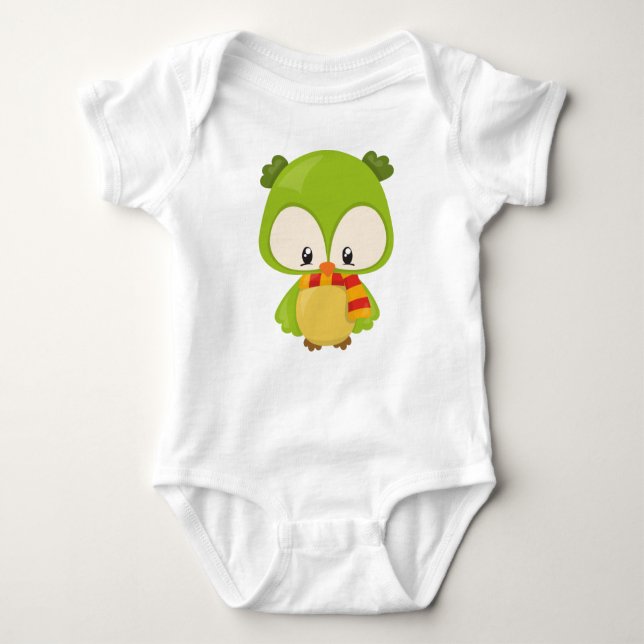Cute Owl, Little Owl, Baby Owl, Owl With Scarf Bodysuit (Front)