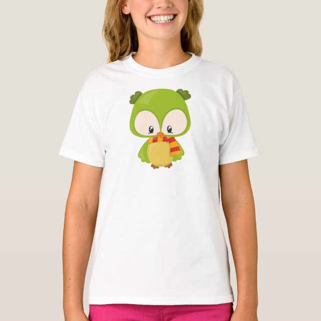 Cute Owl, Little Owl, Baby Owl, Owl With Scarf T-Shirt (Front)