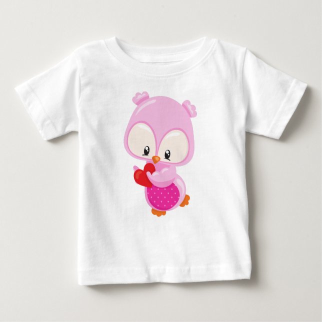 Cute Owl, Little Owl, Hearts, Owl In Love Baby T-Shirt (Front)