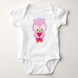 Cute Owl, Little Owl, Owl In Love, Hearts Baby Bodysuit
