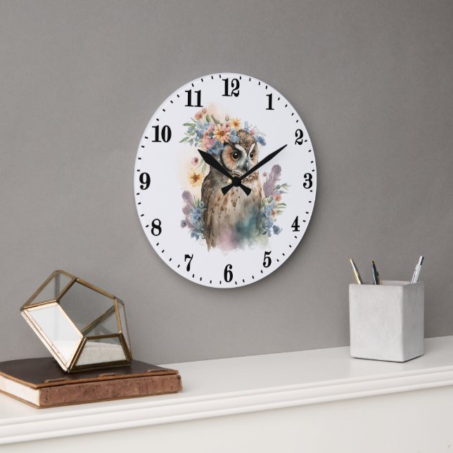 cute owl lovers bird  large clock (Office)