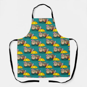 Cute Owl Lovers w/ Umbrella & Red Chocolate Box Apron