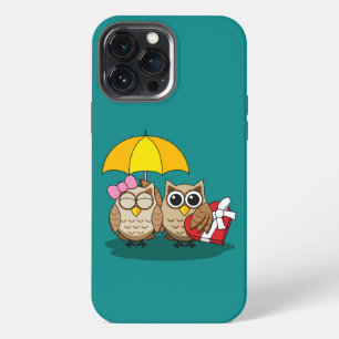 Cute Owl Lovers w/ Umbrella & Red Chocolate Box iPhone 13 Pro Max Case
