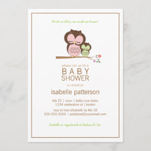 Cute Owl & Mama Neutral Baby Shower Invitation
