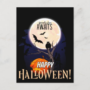 Cute Owl Moon Halloween Postcard Spooky Fun Design