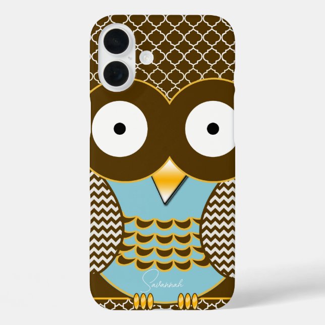 Cute Owl Moorish Zig Zag Pattern Choose Your Colou Case-Mate iPhone Case (Back)