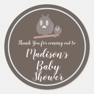 Cute Owl Mum and Baby Shower or Reveal Thank You Classic Round Sticker