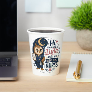 Cute Owl Night Shift Nurse RN Illustration Paper Cups