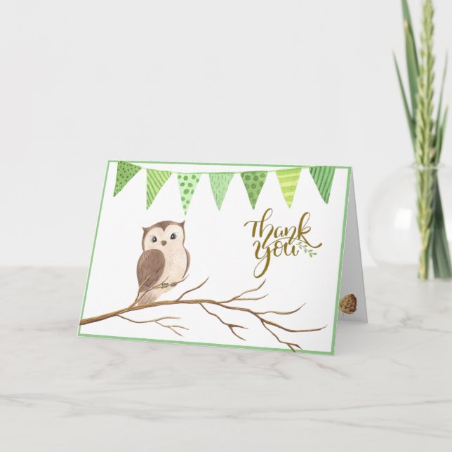 Cute Owl On a Branch Thank You Notes (Front)