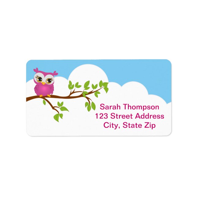 Cute Owl on Branch Girl Address Label (Front)