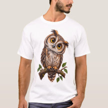 Cute Owl on Branch Illustration T-Shirt