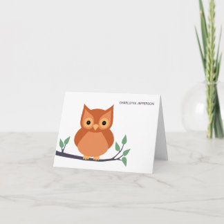 Cute Owl on Branch Personalised Note Cards