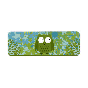 Cute Owl on Heart Ribbon with Floral Pattern Return Address Label