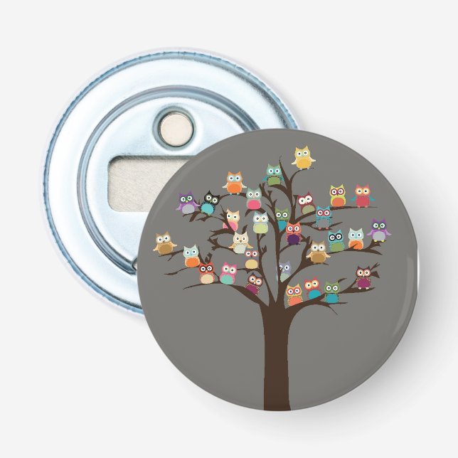 Cute Owl On Tree | Background Bottle Opener (Front)