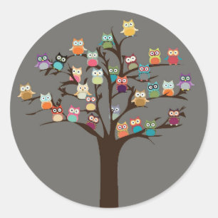 Cute Owl On Tree   Background Classic Round Sticker