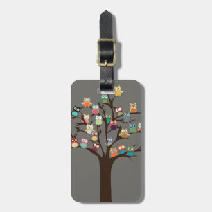 Cute Owl On Tree Background Luggage Tag