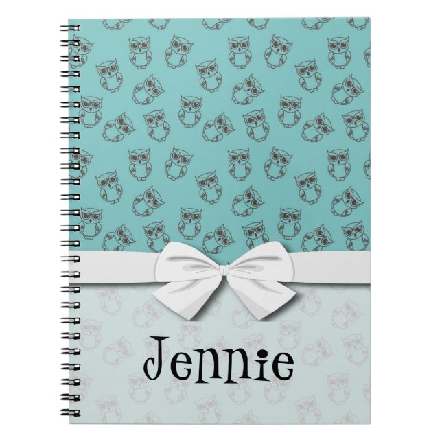 cute owl outlines on blue notebook (Front)