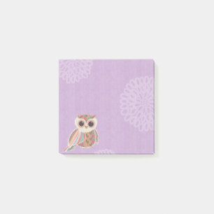 Cute Owl Over Purple Post-It Notes