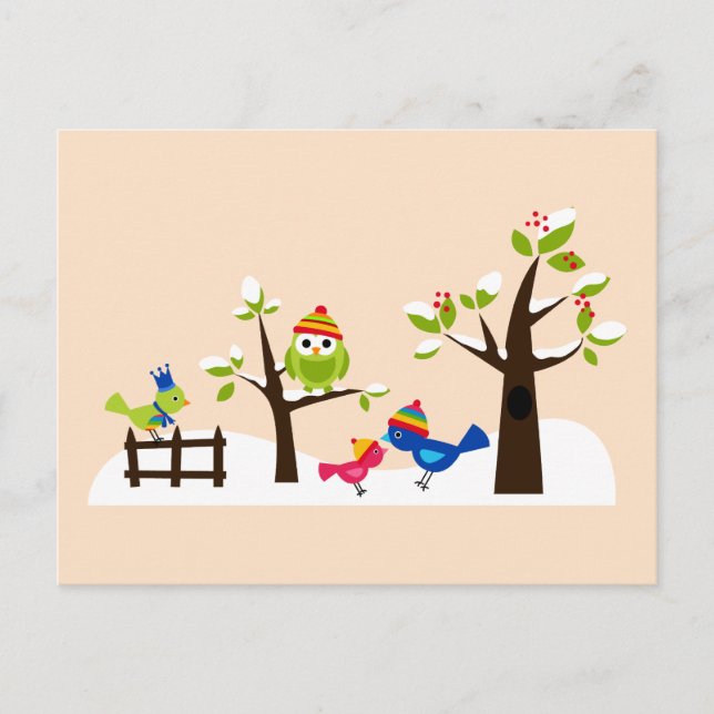 Cute Owl Owls Birds Winter Snow Postcard (Front)