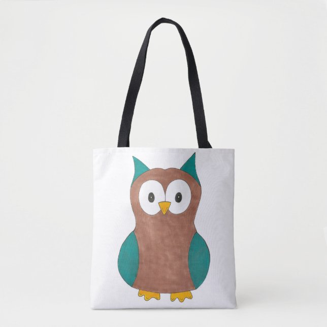 Cute Owl Owls Blue Brown Bird Print Birds Tote Bag (Front)