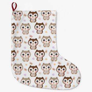 Cute Owl Pattern Large Christmas Stocking