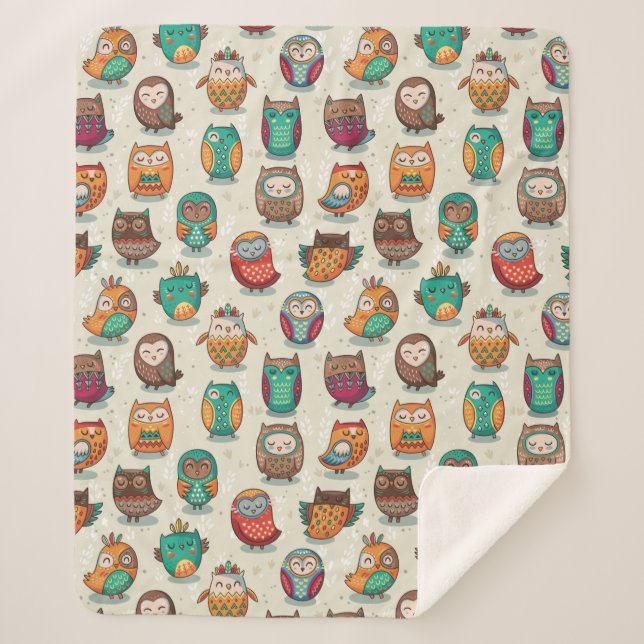 Cute Owl Pattern Sherpa Blanket (Front)