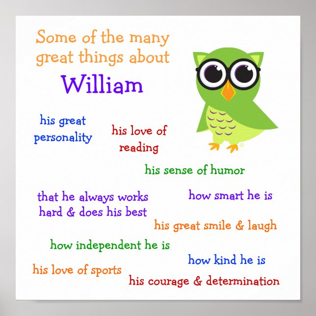 "Cute Owl" Personalised Poster (Front)