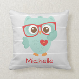 Cute Owl, Personalised w Name & Initial Cushion