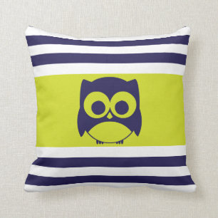 Cute Owl Pillow   Navy Blue Lime Green