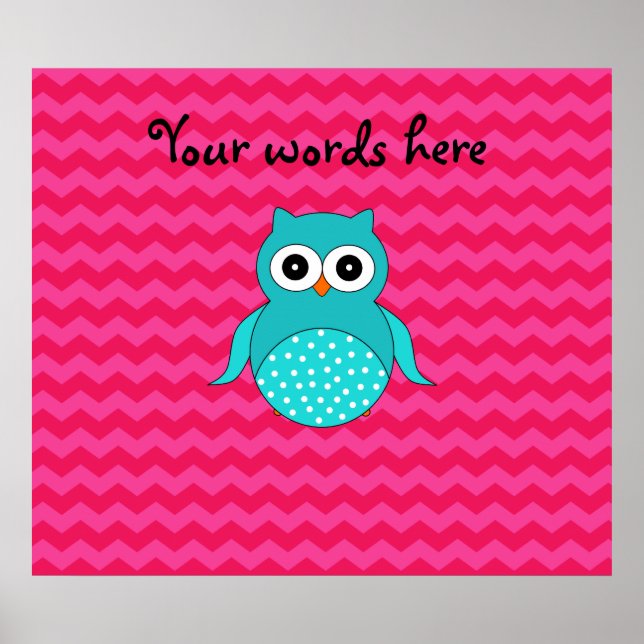 Cute owl pink chevrons poster (Front)