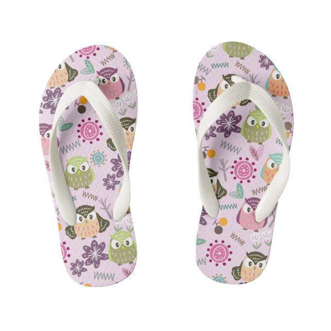 Cute Owl Pink. Kid's Flip Flops (Footbed)