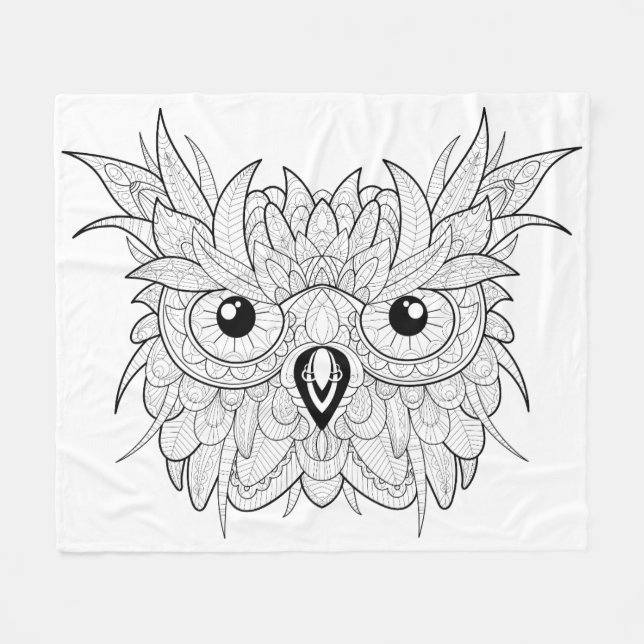 Cute Owl Portrait Doodle Fleece Blanket (Front (Horizontal))