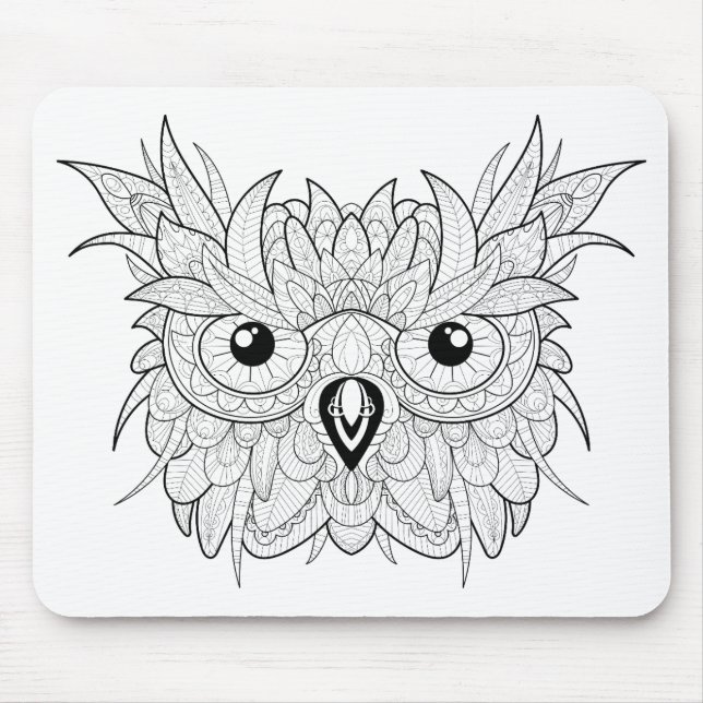 Cute Owl Portrait Doodle Mouse Pad (Front)