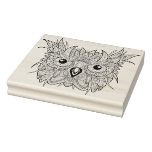 Cute Owl Portrait Doodle Rubber Stamp